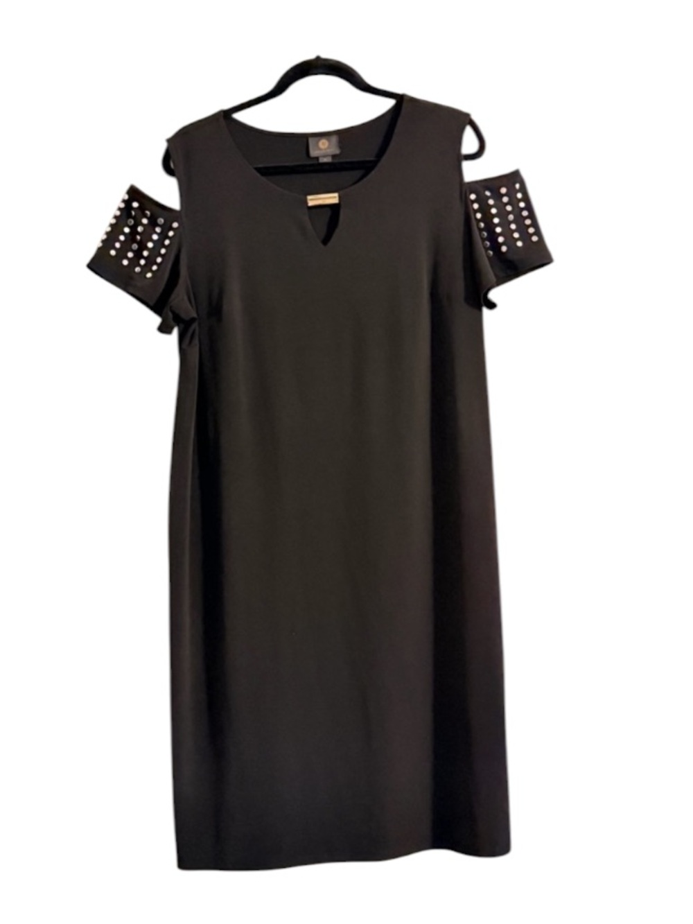JM Collection Black Mini Dress Cold Shoulder Silver Rivets Accents Size 1X